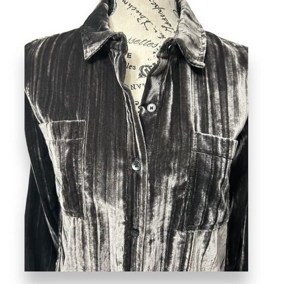 Splendid XS Black Velvet Blouse Button Down Capsule Grunge Whimsigoth Top NWT - Picture 3 of 10